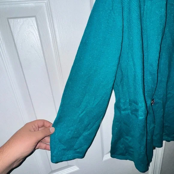 Sag Harbor Women's Size L Teal Sequin Knit Open Cardigan with Camisole NWT - Picture 9 of 15